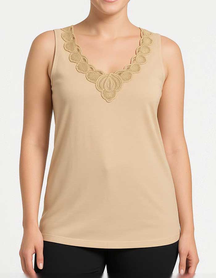 Памучен корсаж с бродерия, Romance, бежов, 023