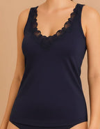 Памучен корсаж с бродерия, Romance, тъмно син, 023