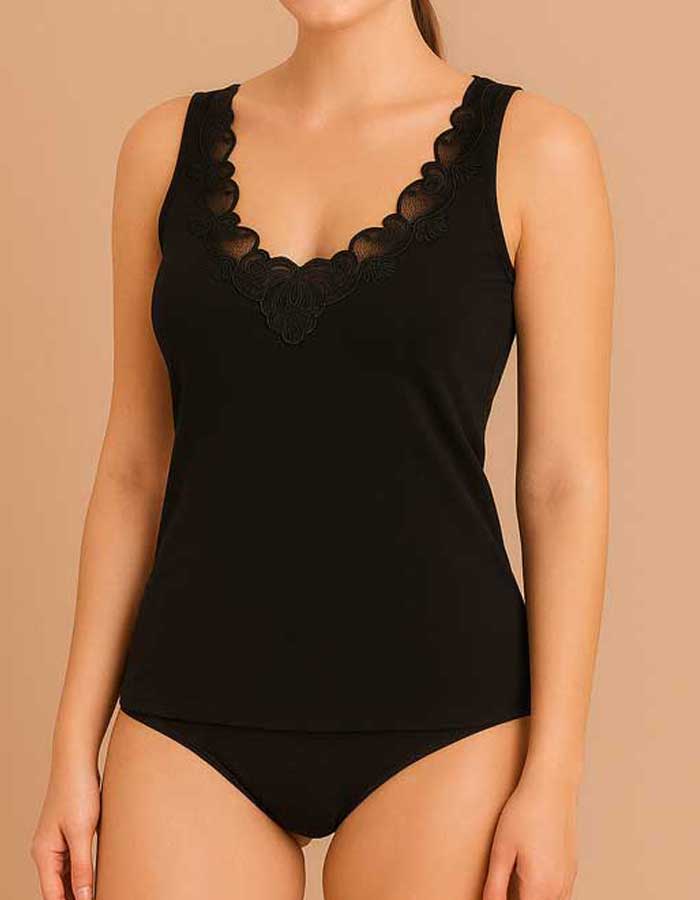 Памучен корсаж с бродерия, Romance, черен, 023