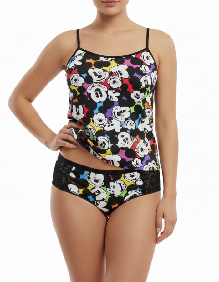 Памучен комплект от потник с тънки презрамки и бикина Мики Маус, 051252