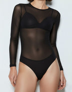 Боди блуза от тюл, ПРАШКА, черен, 056