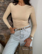 Памучно боди блуза, ПРАШКА, бежово, 056