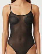 Боди с тънка презрамка от тюл, ПРАШКА, черен, 057