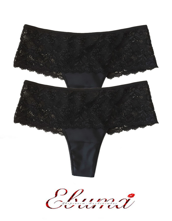 СЕТ 2 броя луксозни бразилиани, черен, Lace belt, 069