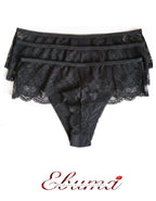 Сет от 3 броя луксозна бразилиана, Lace belt, черен, 069