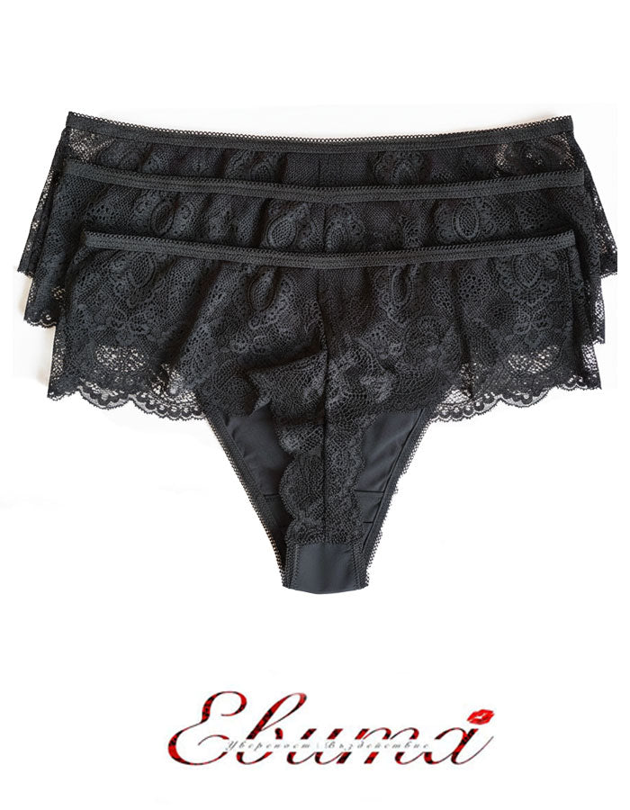 Сет от 3 броя луксозна бразилиана, Lace belt, черен, 069