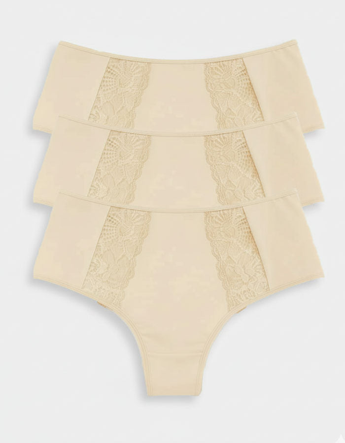 3 броя луксозни бразилиани с висока талия, Komfi waist, бежов , 080