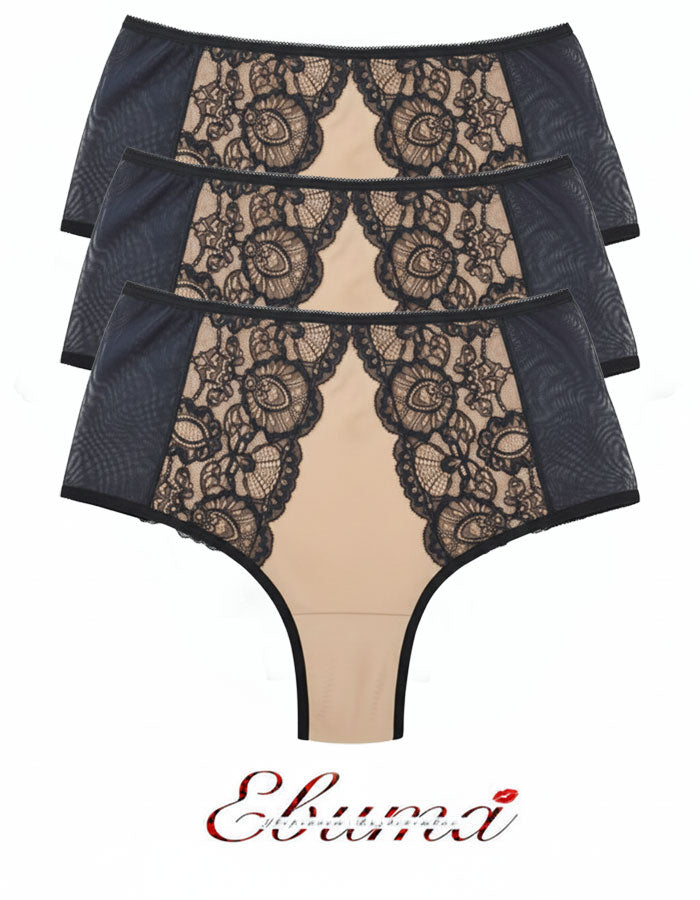 Луксозна, красива и удобна бразилиана от микрофибър, дантела и тюл. Дантелата отпред е положена върху бежовия микрофибър и придава загадъчна визия. Бразилианата е идеалният ви избор за вашия панталон или дънки с висока талия, за да е завършена пълната ви визия.
Моделът е вдъхновен от идеята при съчетание на удобство и секси излъчване.
Женствените комбинации от класически и винаги актуални цветове правят модела привлекателен и неустоим.
Моделът е с висока талия и секси визия.
Дизайнът на дантелата може да е 