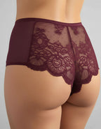 Луксозна дантелена бразилиана с висока талия, бордо с бежово, 082