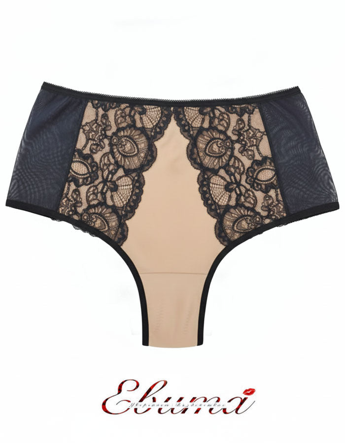 Луксозна, красива и удобна бразилиана от микрофибър, дантела и тюл. Дантелата отпред е положена върху бежовия микрофибър и придава загадъчна визия. Бразилианата е идеалният ви избор за вашия панталон или дънки с висока талия, за да е завършена пълната ви визия.
Моделът е вдъхновен от идеята при съчетание на удобство и секси излъчване.
Женствените комбинации от класически и винаги актуални цветове правят модела привлекателен и неустоим.
Моделът е с висока талия и секси визия.
Дизайнът на дантелата може да е 