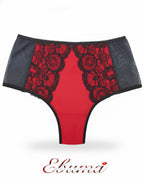 Луксозна дантелена бразилиана с висока талия, черно с червено, 082