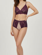 Луксозна бразилиана с висока талия, патладжан с бежово, 082