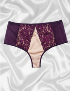 Луксозна бразилиана с висока талия, патладжан с бежово, 082