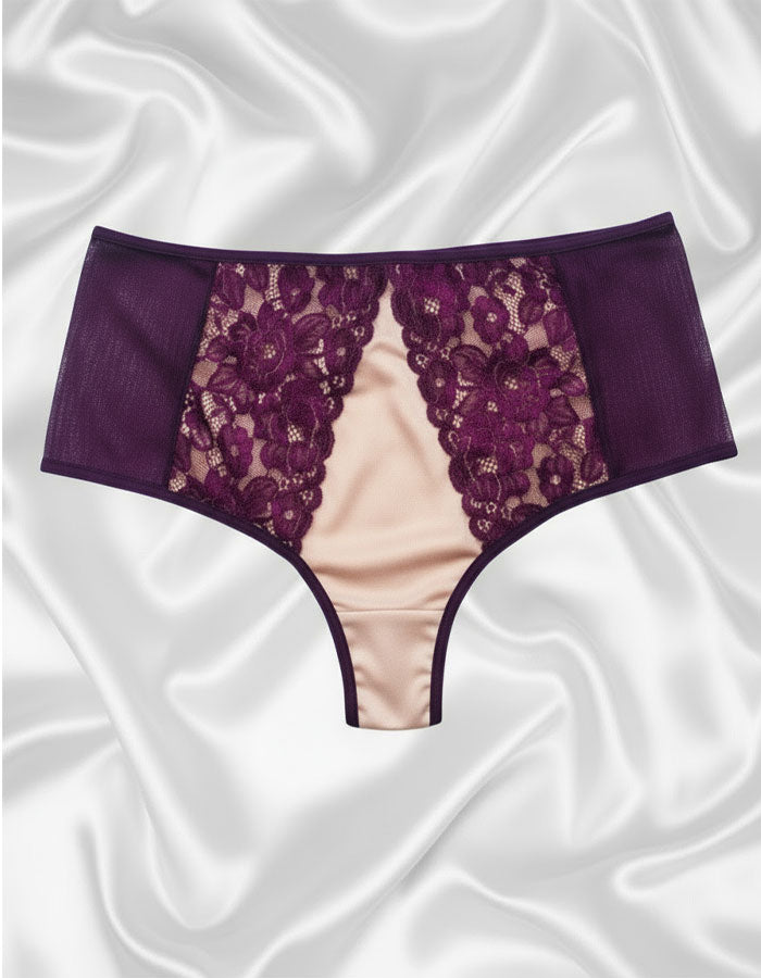 Луксозна бразилиана с висока талия, патладжан с бежово, 082