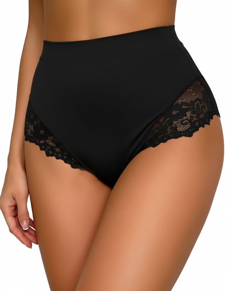 Този модел съчетава изискан стил и комфорт. Изработен от меко и еластично микрофибърно трико в горната част и фина флорална дантела отстрани и отзад, той придава елегантен силует и женствена визия. Високата талия оформя плавно линията на тялото, като осигурява допълнително прикритие и подкрепа, без да стяга.

Детайли:
&nbsp;Висока талия за оформящ ефект

&nbsp;Елегантна полупрозрачна дантела в задната част

&nbsp;Плосък завършек в кройката за по-малка видимост под дрехите

&nbsp;Подходящ за ежедневие и спец