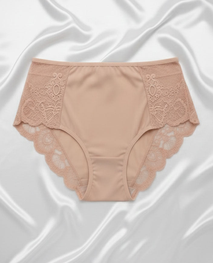 Сет от 3 броя луксозни бикини с висока талия от микрофибър и дантела, Микс, 112