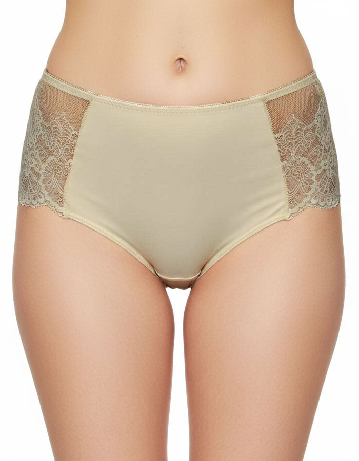 Сет от 3 броя луксозни бикини с висока талия от микрофибър и дантела, Микс, 112