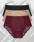 Сет от 3 броя луксозни бикини с Висока Талия от микрофибър и дантела, Микс, 112