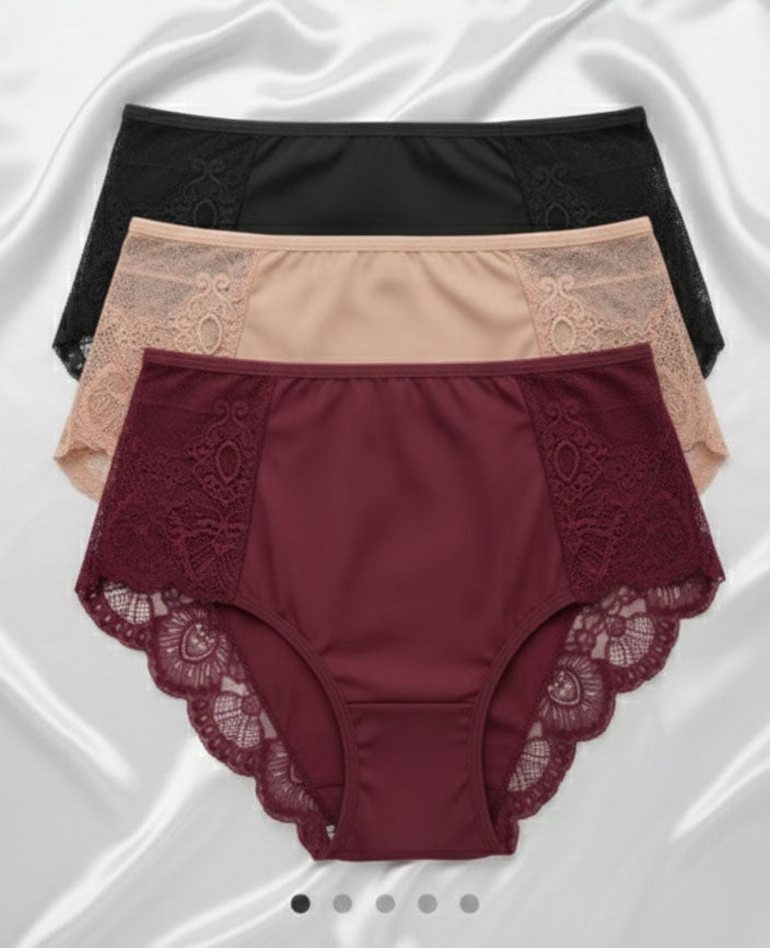 Сет от 3 броя луксозни бикини с Висока Талия от микрофибър и дантела, Микс, 112