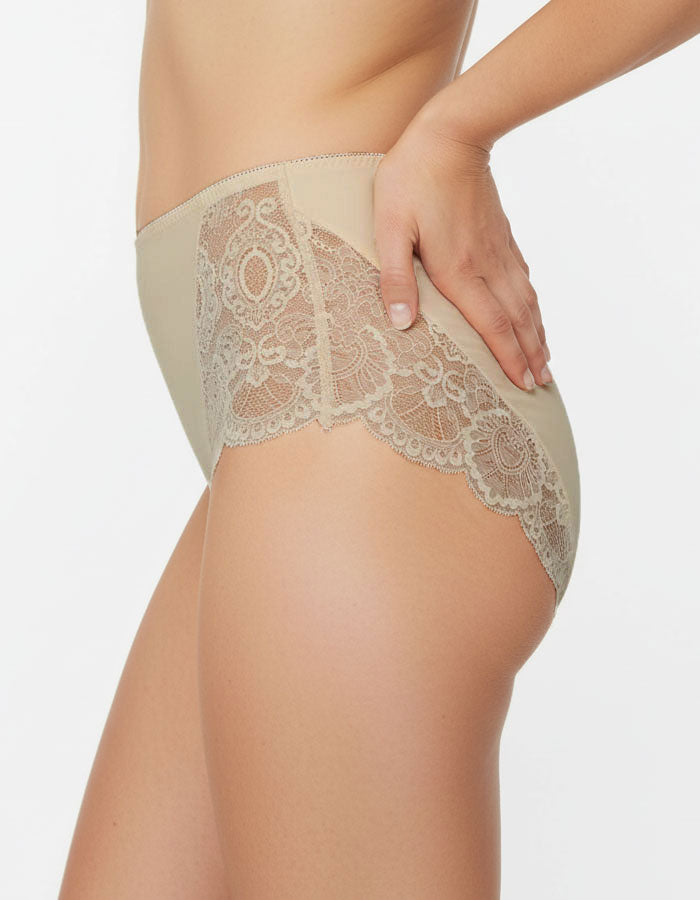 Сет от 3 броя луксозни бикини с висока талия от микрофибър и дантела, Микс, 112