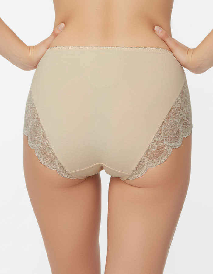 Сет от 3 броя луксозни бикини с висока талия от микрофибър и дантела, Микс, 112