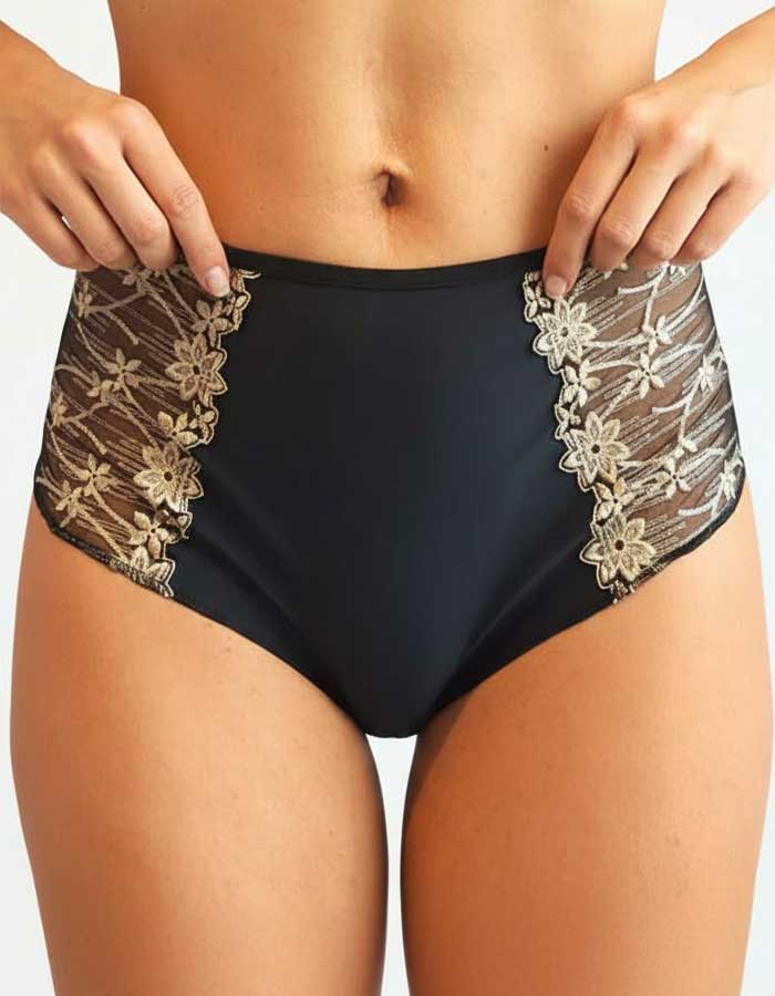 Луксозен боксер от микрофибр с висока талия, Grace, черен със златен акцент, 135