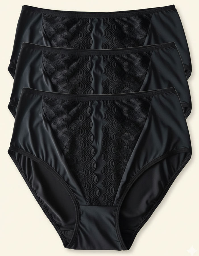 Поглезете себе си с комфорт и стил, които заслужавате!
Тези луксозни бикини с висока талия предлагат перфектно оформяне и изключителна мекота, за да се чувствате уверени и красиви всеки ден.


&nbsp;Защо да изберете този модел?&nbsp;
✔ Перфектно оформяне – високата талия и микрофибърът в коремната зона нежно прибира и изглажда силуета.
✔ Разкошен дизайн – фина дантелена притурка върху микрофибъра придава женственост и изтънченост.
✔ Пълно покритие на задната част – осигурява стабилност и комфорт, без да се 