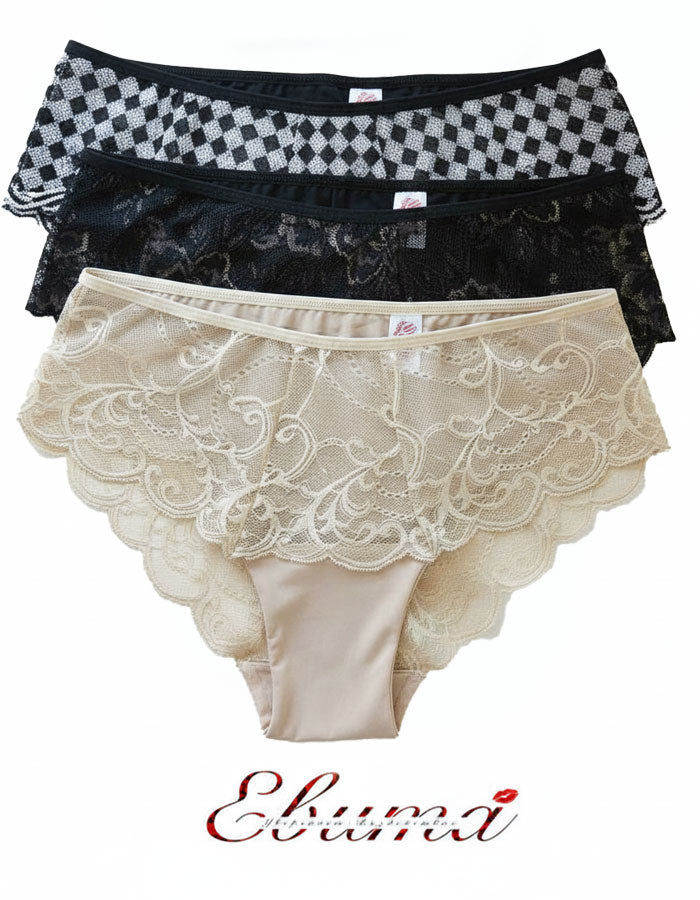 Сет от 3 броя луксозни бикини от дантела и микрофибър, Precious, микс, 195