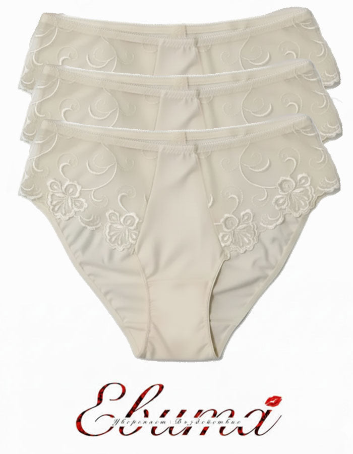 Сет от 3 броя луксозни бикини от микрофибър и дантела, Jisela Luxe, екрю, 223