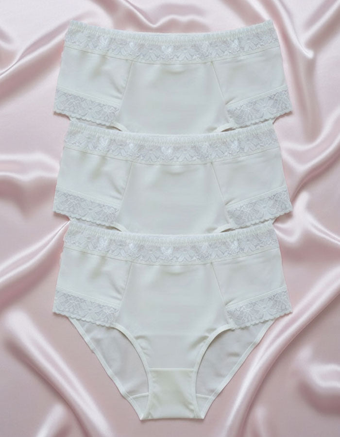 3 броя памучни бикини с висока талия, Velvet cotton, екрю ,227