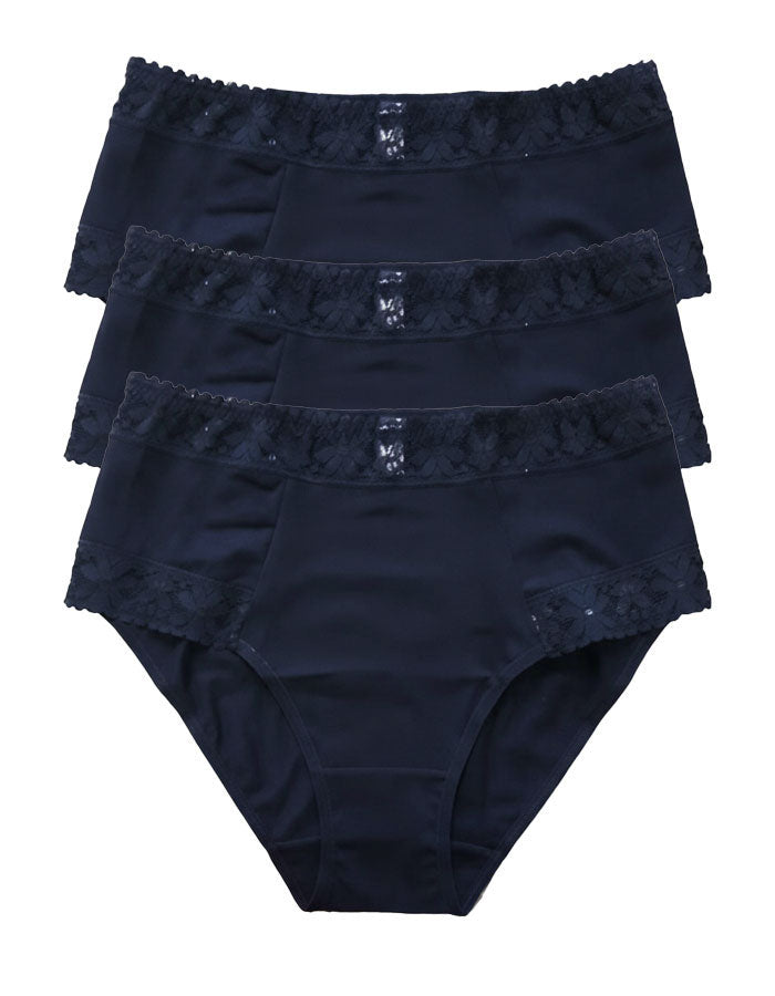 3 броя памучни бикини с висока талия, Velvet cotton, черен, 227