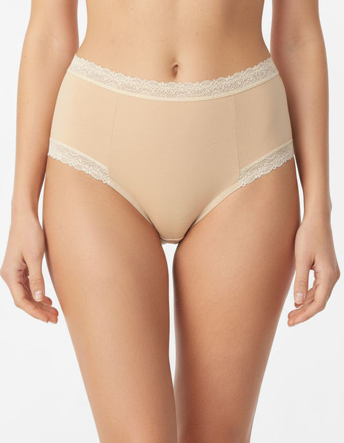 3 броя памучни бикини с висока талия, Velvet cotton, бежов ,227