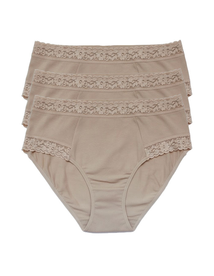 3 броя памучни бикини с висока талия, Velvet cotton, бежов ,227