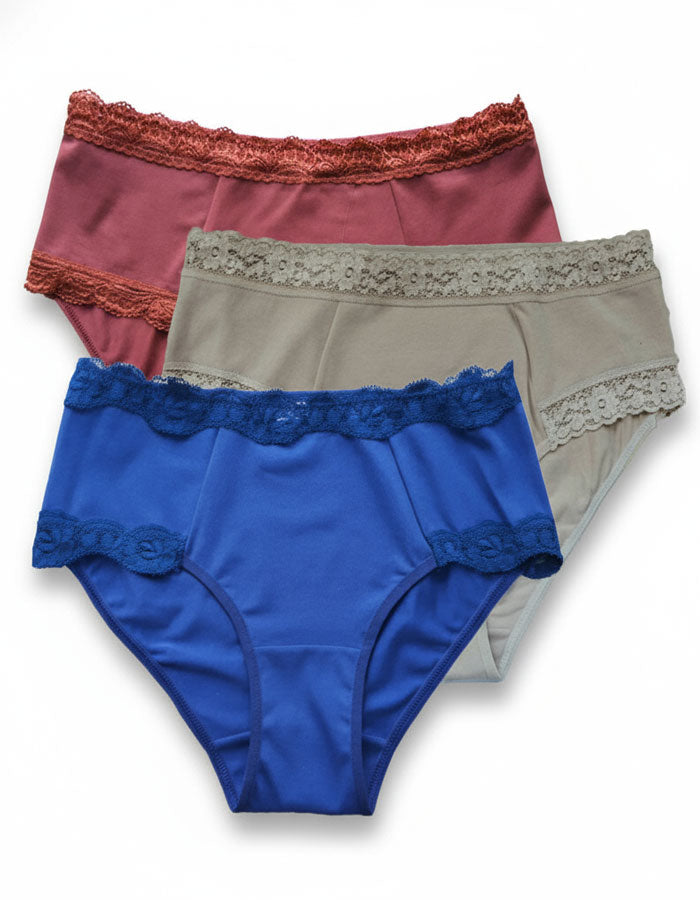 3 броя памучни бикини с висока талия, Velvet cotton, микс цветни , 227