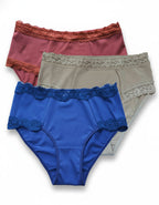 3 броя памучни бикини с висока талия, Velvet cotton, микс цветни , 227