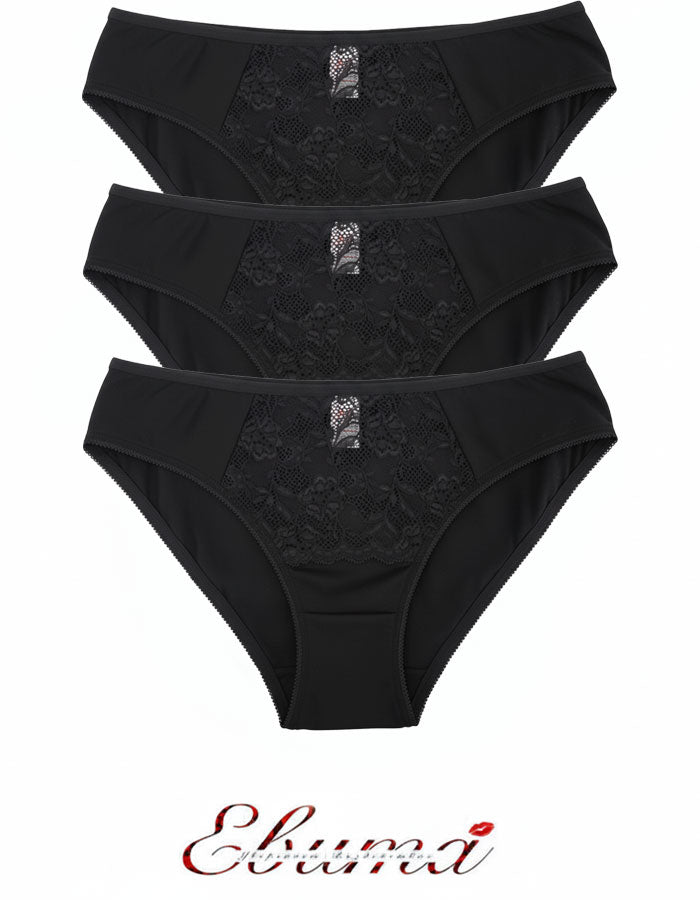 Ежедневна памучна бикина с дантела на предната част.
Удобна, практична и задължителна в гардерона ни. Гладка задна част
Меко и еластичен двойно прегънат ластик на крачолите и талията
Допълнително подсилено памучно хигиенно парче
Скрити шевове

Дизайнът на дантелата може да е различен от този на снимката, но рядко.
Отлично качество
Българско производство
Състав: 90% памук и 10% еластан
Състав на дантела: 88% полиамид и 12% еластан