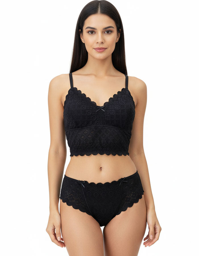 Комплект от дантелен бралет и бикина, черен, 504/253