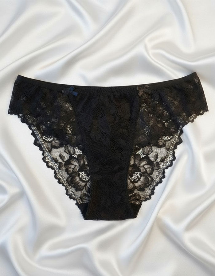 Дантелена бикина с голям памучен детайл отпред, Prima, черен, 253