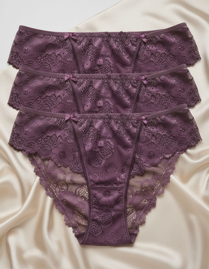 Сет 3 броя дантелени бикини, патладжан, 253