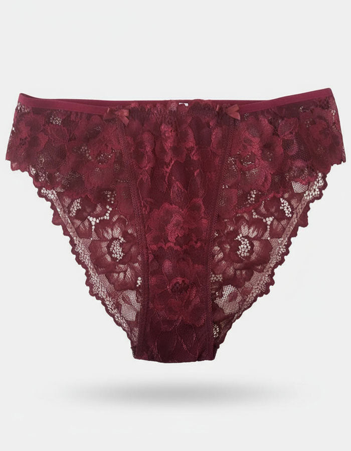 Дантелена бикина с голям памучен детайл отпред, Prima, бордо, 253