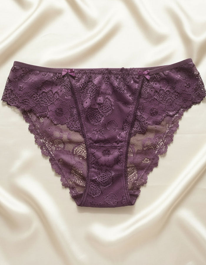 Дантелена бикина с голям памучен детайл отпред, Prima, патладжан, 253