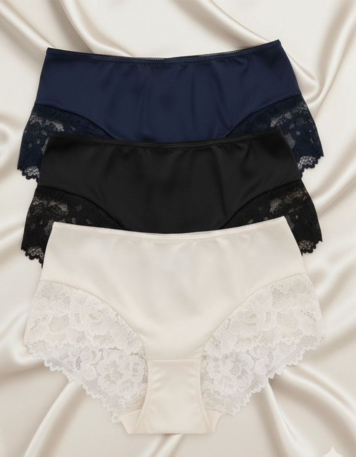 3 броя микс луксозни бикини с висока талия от микрофибър и дантела, 264