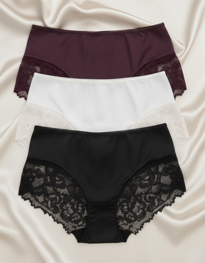 3 броя микс луксозни бикини с висока талия от микрофибър и дантела, 264