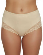 Луксозна бикина с висока талия от микрофибър и дантела, бежово, 264