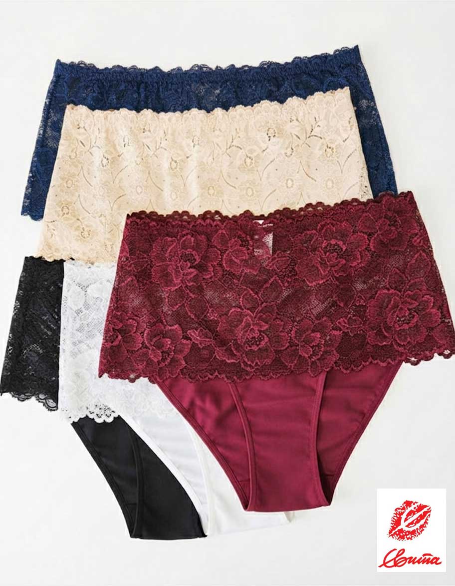 Сет 5 броя луксозни бикини от микрофибър с дантелен колан, микс , 270