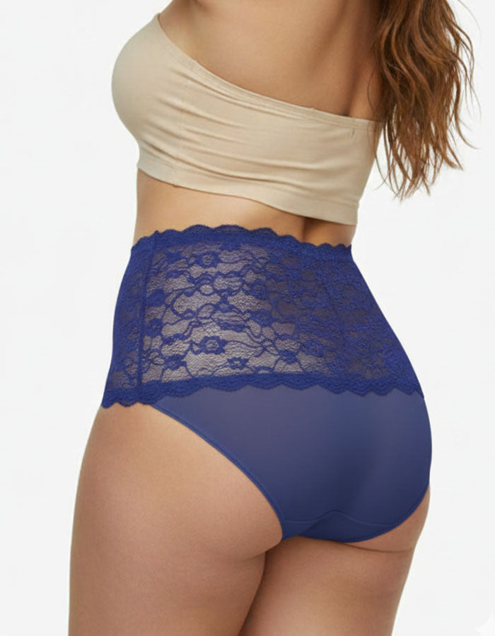 Луксозна бикина от микрофибър и широк дантелен колан, тъмно син, 270