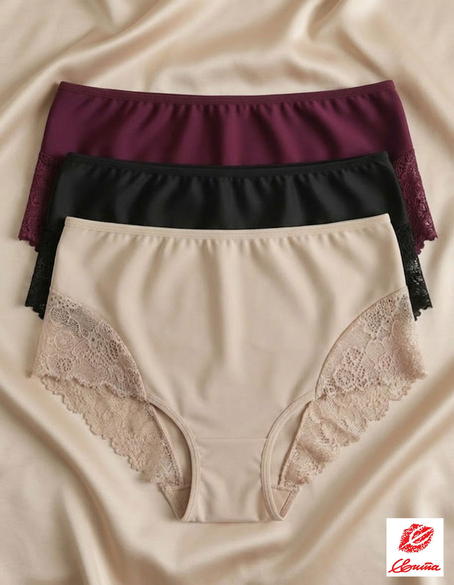 Сет 3 броя висока талия бикини от микрофибър и дантела, микс, 274