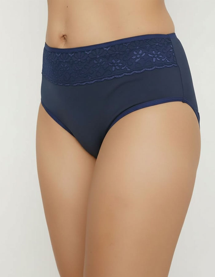 Памучна бикина с висока талия, тъмно син, 282