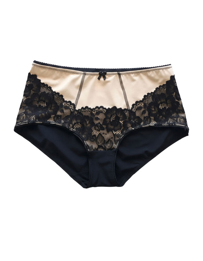 Луксозна бикина от микрофибър и дантела, черно с бежово, 289