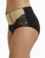 &nbsp; &nbsp;Завладяващият блясък с неустоим дизайн, обременен с красива визия, атрактивни комбинации, в едно с изискаността на еластичната дантела ще създадат уникален модел бикина от микрофибър и дантела с Висока талия.
&nbsp; Съчетание от Комфорт и Сексапил, този модел не само приковава погледа с вълнуващ дизайн, но и осигурява Удобство и Функционалност.
&nbsp; Изпълнено с внимание към детайлите, дизайнът на дантелата може лесно да варира, но винаги с оглед на най-високото качество. Очарователен дизайн, 